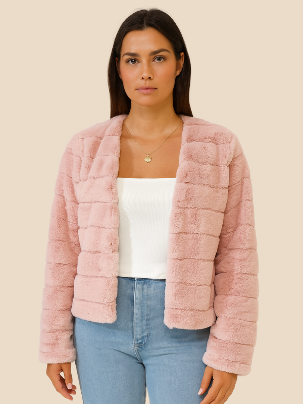 Cropped Faux Fur Jacket with Open Front
