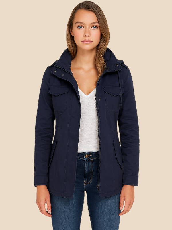 Women’s Casual Utility Jacket with Zipper and Pockets