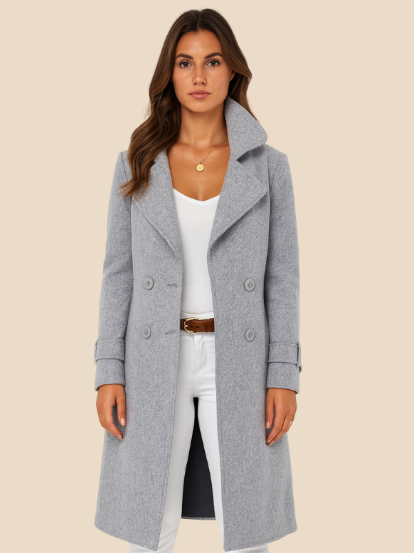 Women’s Long Double-Breasted Wool Blend Coat