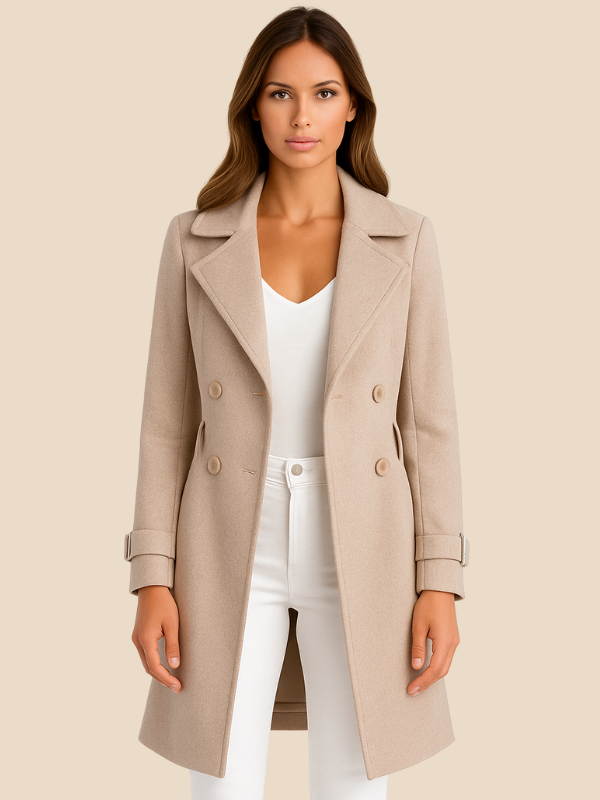 Women’s Long Double-Breasted Wool Blend Coat