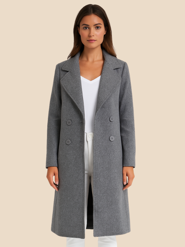 Women’s Long Double-Breasted Wool Blend Coat