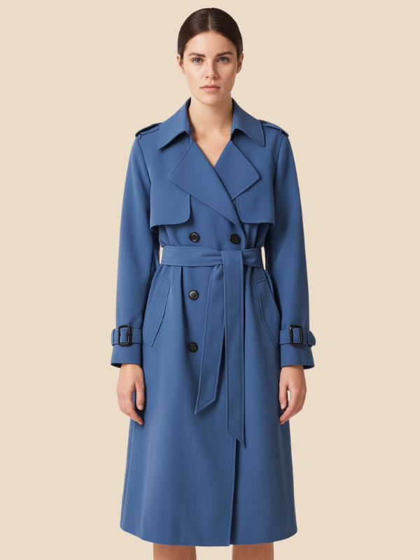 Classic Double-Breasted Belted Trench Coat for Women