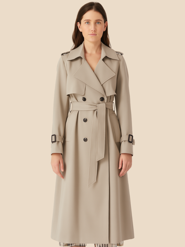 Classic Double-Breasted Belted Trench Coat for Women