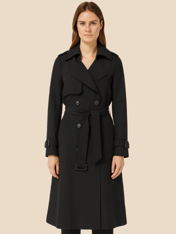 Classic Double-Breasted Belted Trench Coat for Women