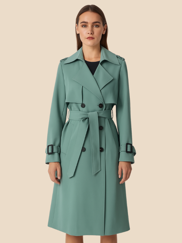 Classic Double-Breasted Belted Trench Coat for Women