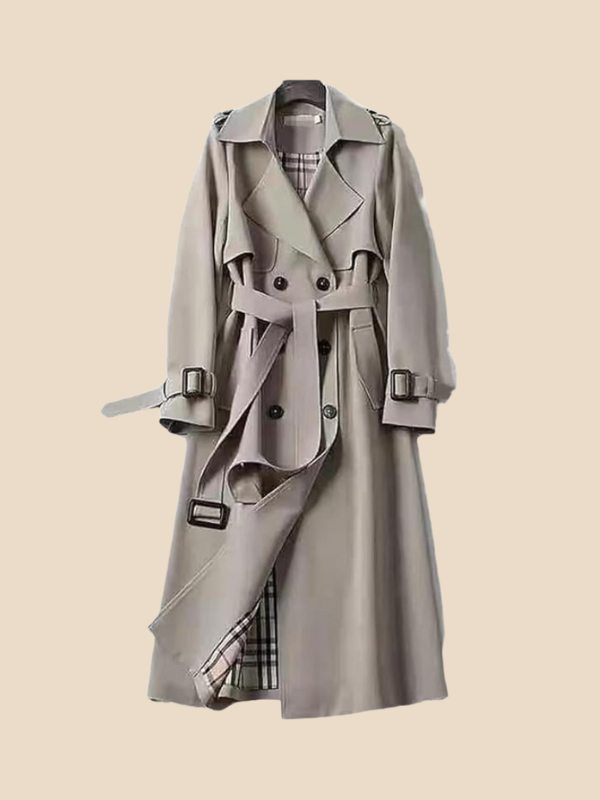 Classic Double-Breasted Belted Trench Coat for Women