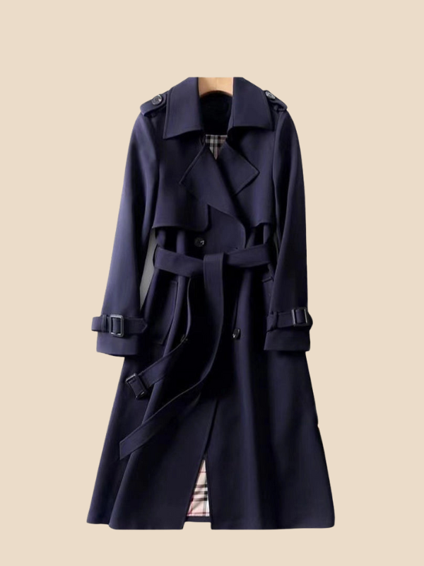 Classic Double-Breasted Belted Trench Coat for Women