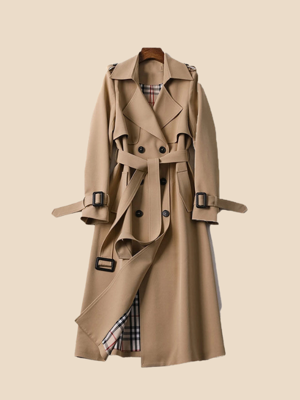 Classic Double-Breasted Belted Trench Coat for Women