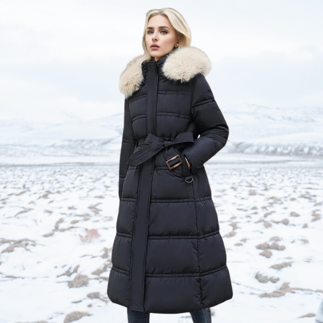 Women’s Luxury Long Puffer Coat with Faux Fur Collar