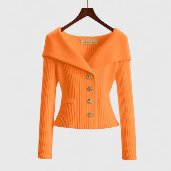 Off-Shoulder Rib-Knit Button Cardigan