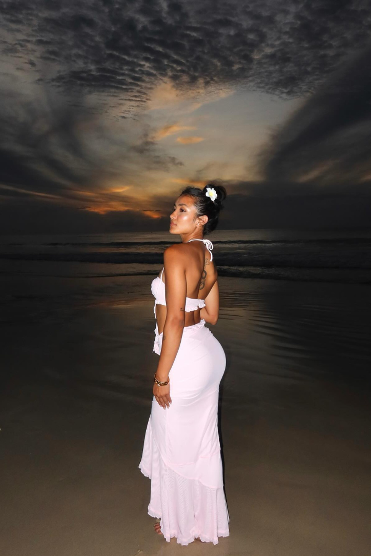 Pink Lace Strapless Two-Piece Beach Outfit for Women