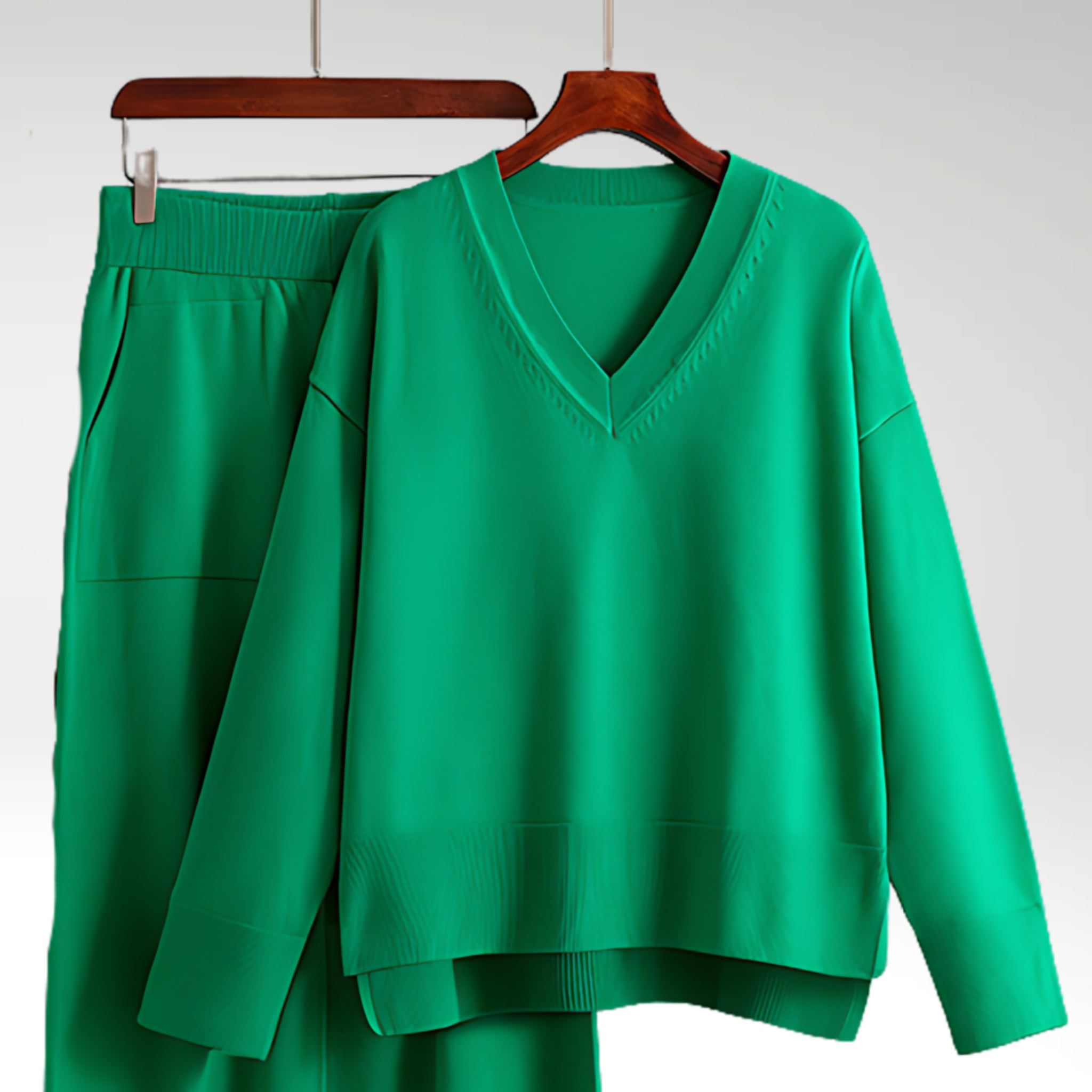 Relaxed V Neck Lounge Set with Wide Leg Pants