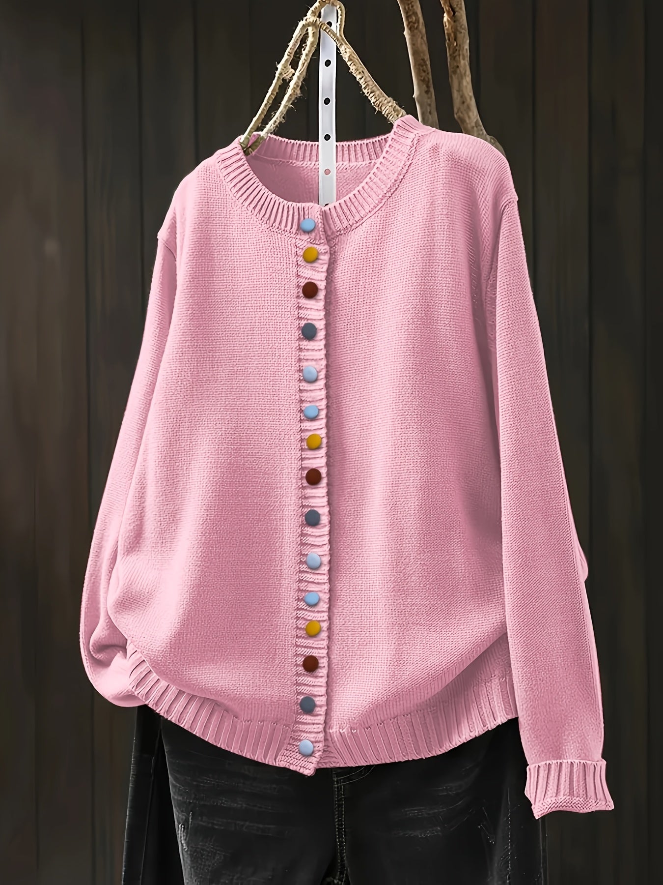 Button Front Knit Cardigan with Colorful Detail Accents