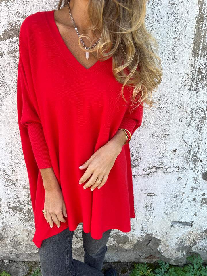 Relaxed V-Neck Long Sleeve Knit Top