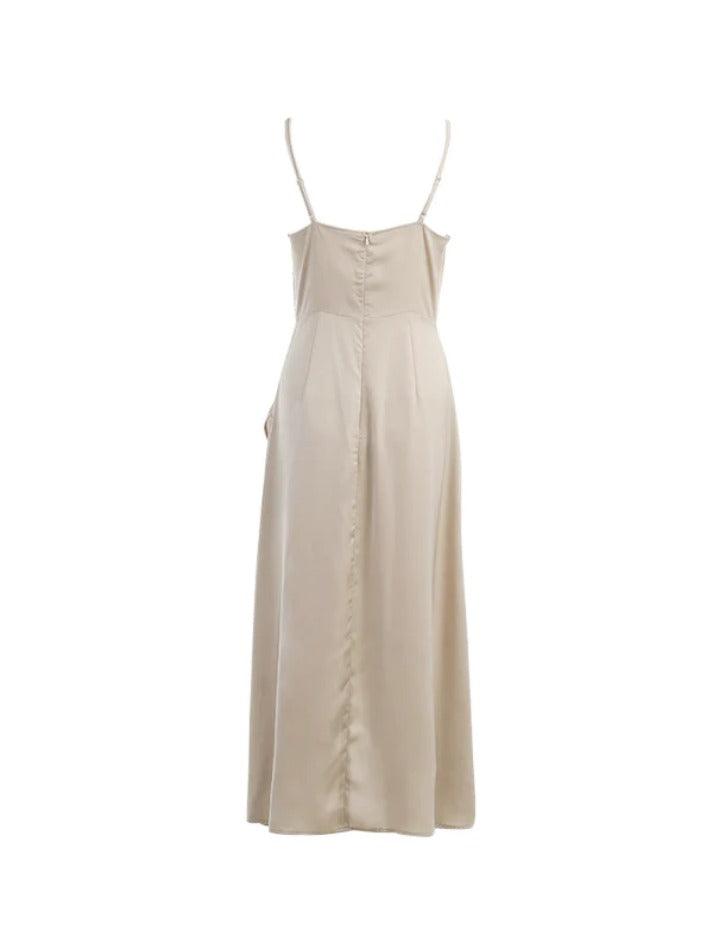 Elegant Satin Cowl Neck Slip Dress with High Slit