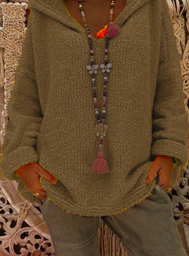 Cozy Knit Long-Sleeve Hooded Pullover Sweater