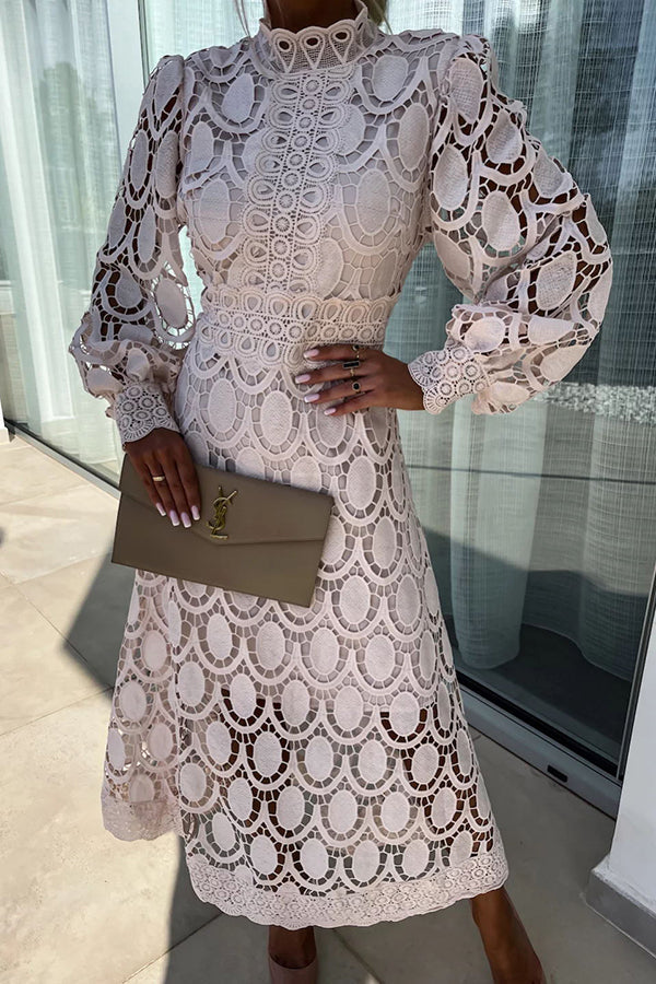 Elegant Lace Long Sleeve Midi Dress for Timeless Style