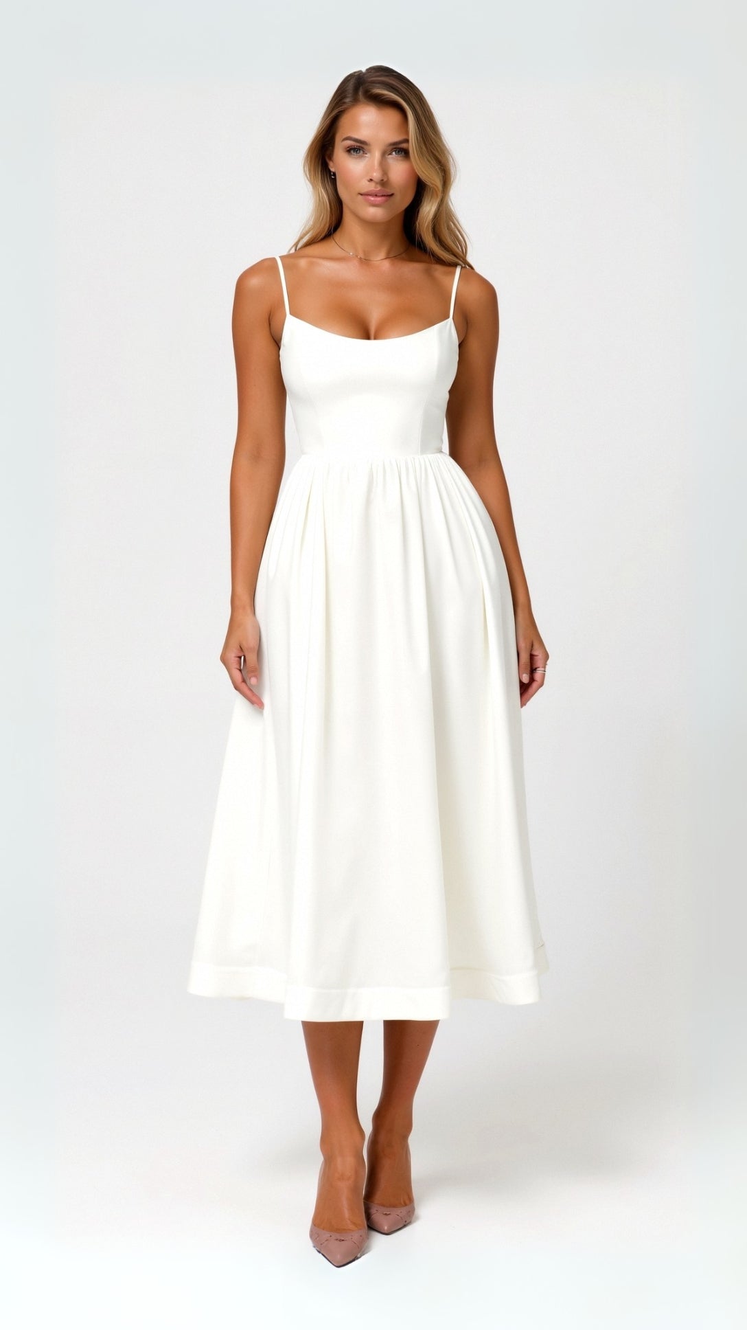 Sleeveless Square Neck A Line Midi Dress for Timeless Elegance
