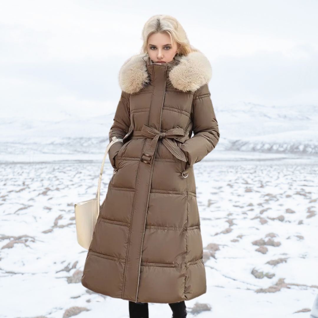 Women’s Luxury Long Puffer Coat with Faux Fur Collar