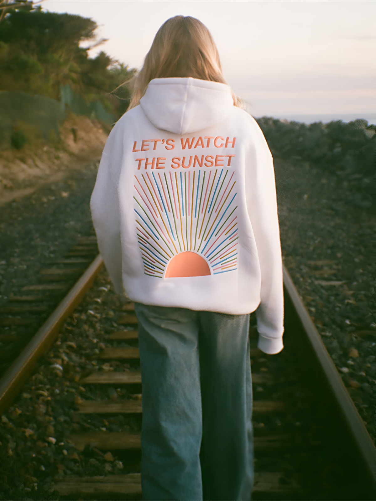 Oversized “Let’s Watch the Sunset” Graphic Hoodie