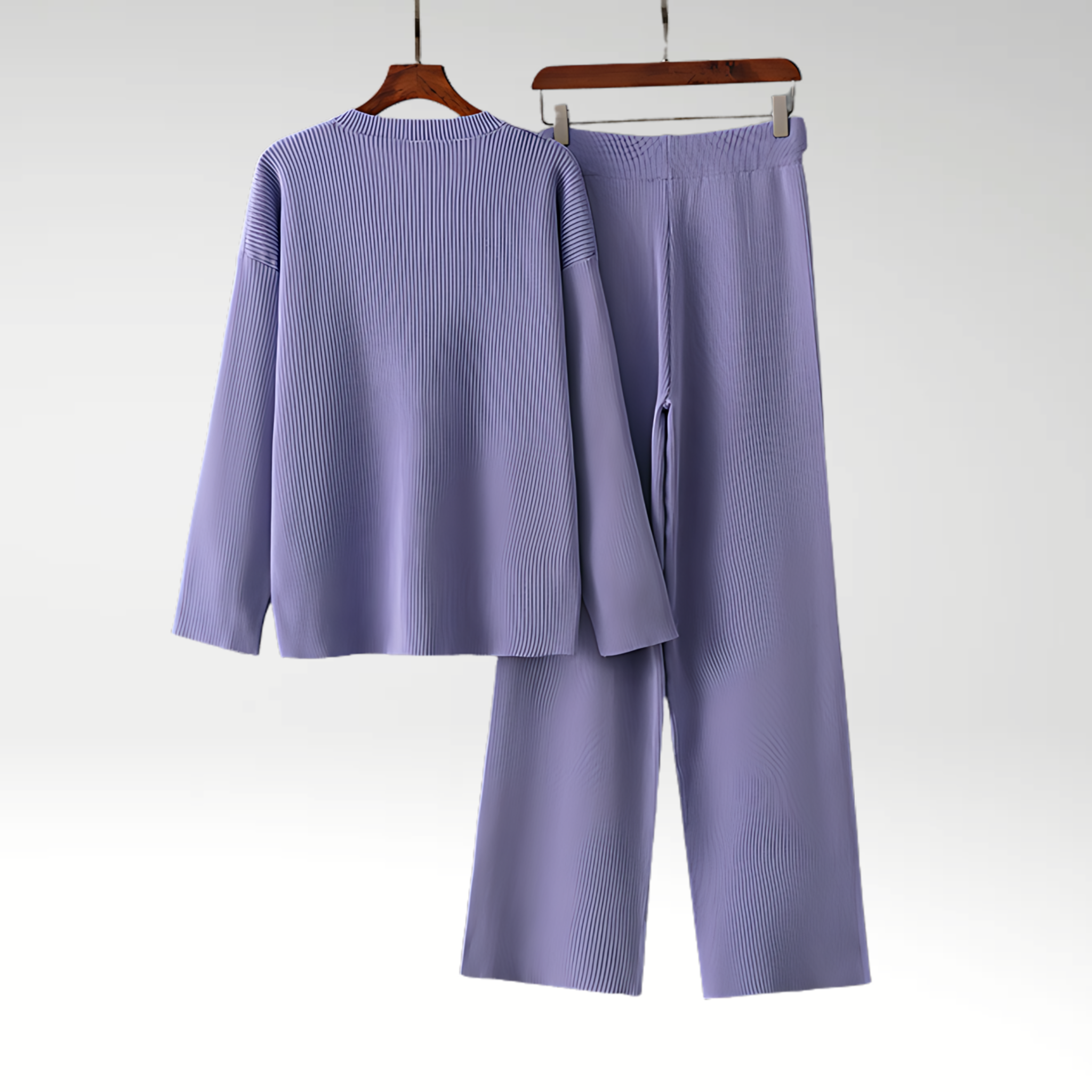 Textured Button Neck Lounge Set with Wide Leg Pants
