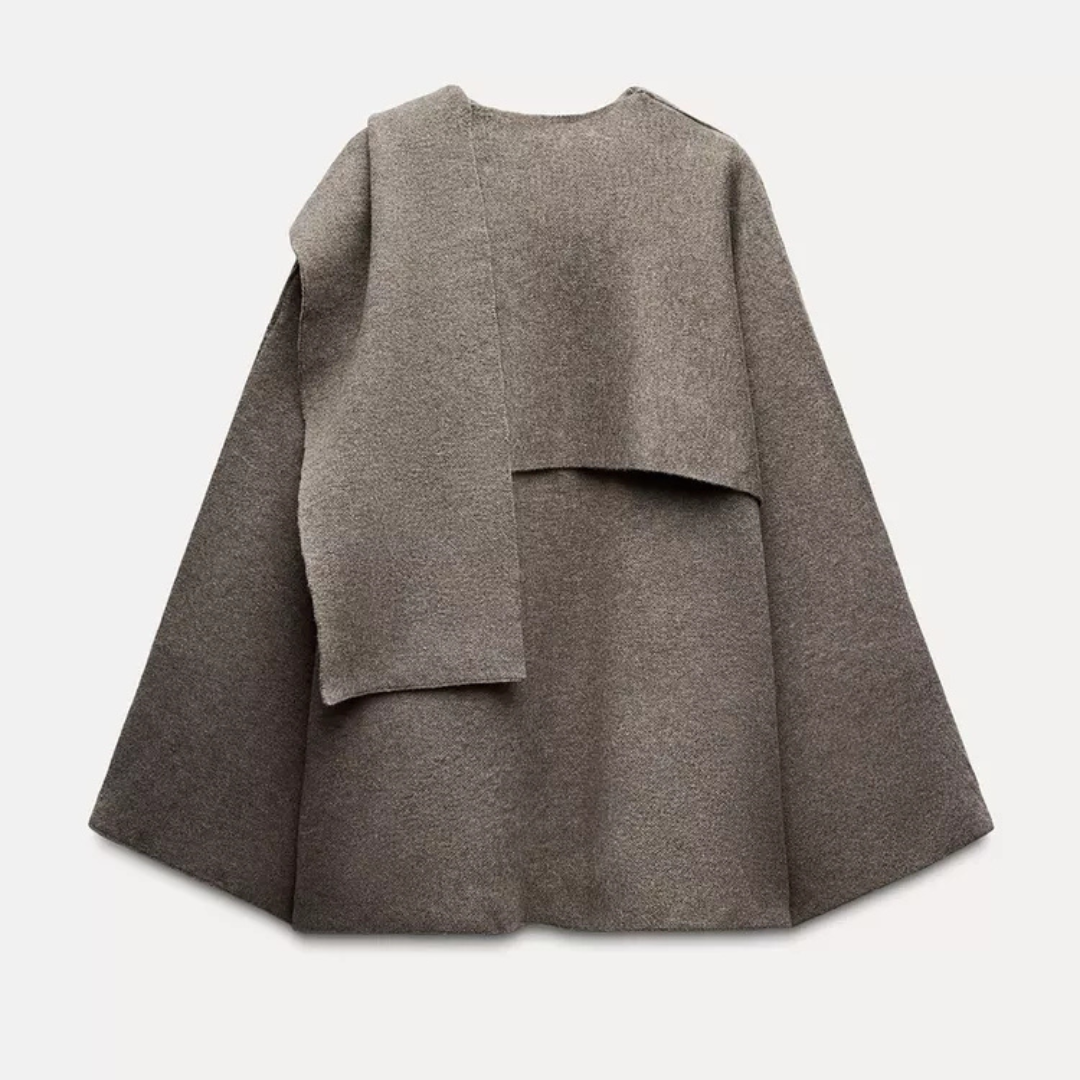 Elegant Wool-Blend Cape Poncho with Oversized Cowl Neck