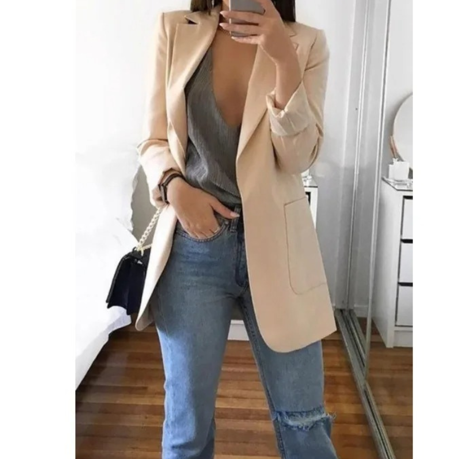 Women’s Chic Long Open-Front Blazer Jacket