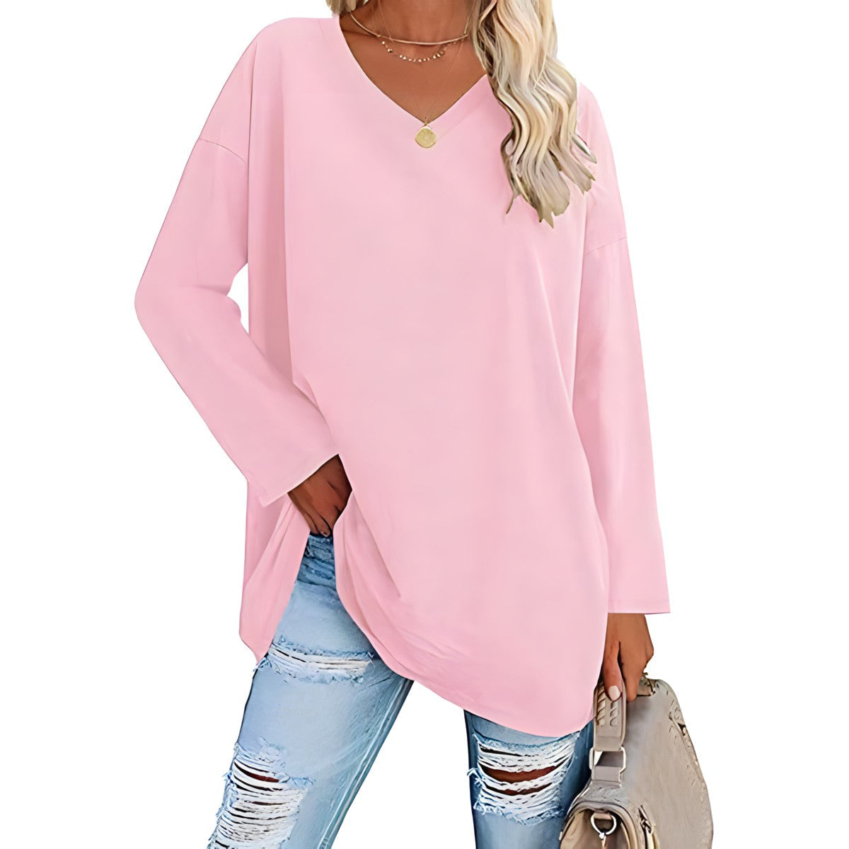 Long Sleeve V-Neck Tunic Top for Everyday Comfort