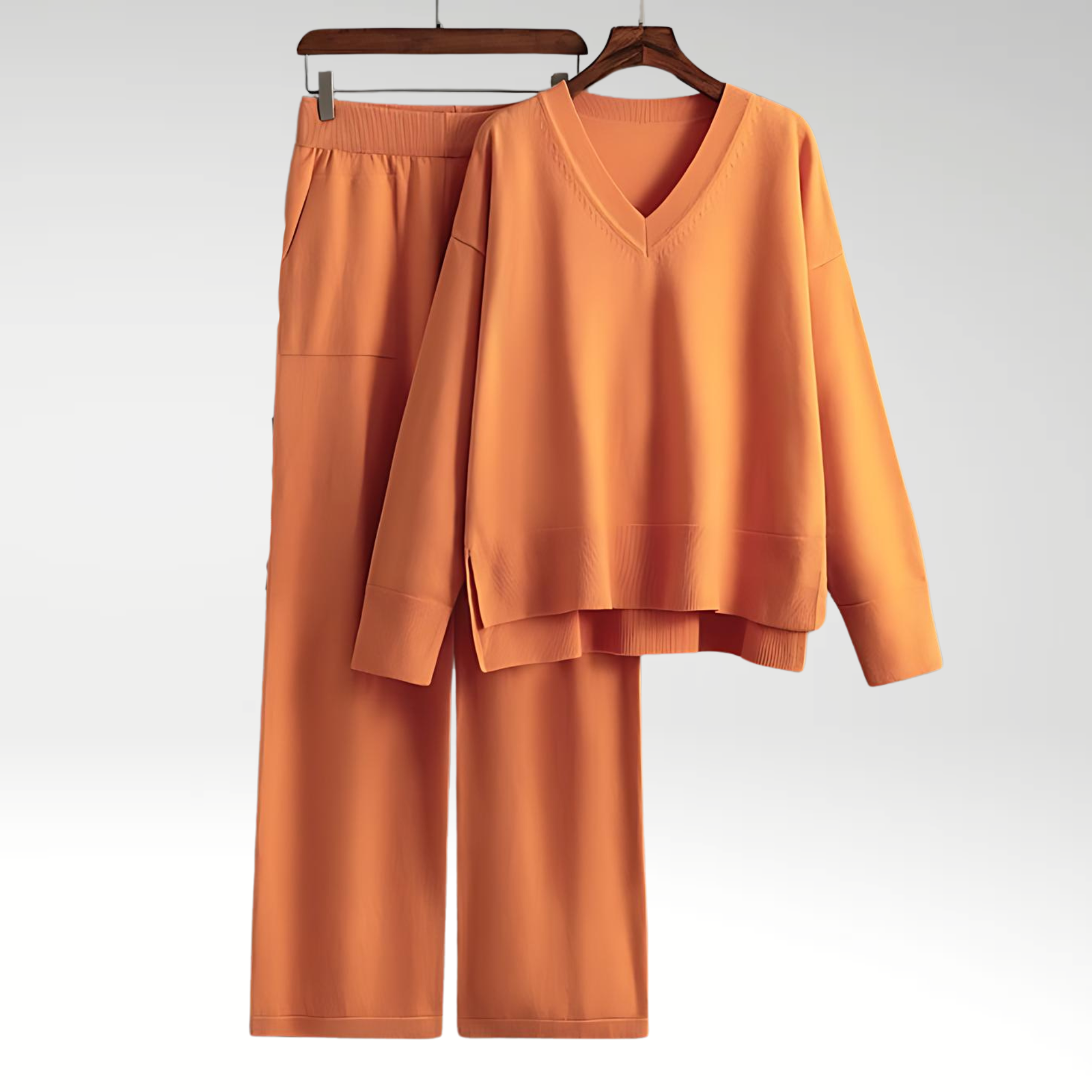 Relaxed V Neck Lounge Set with Wide Leg Pants