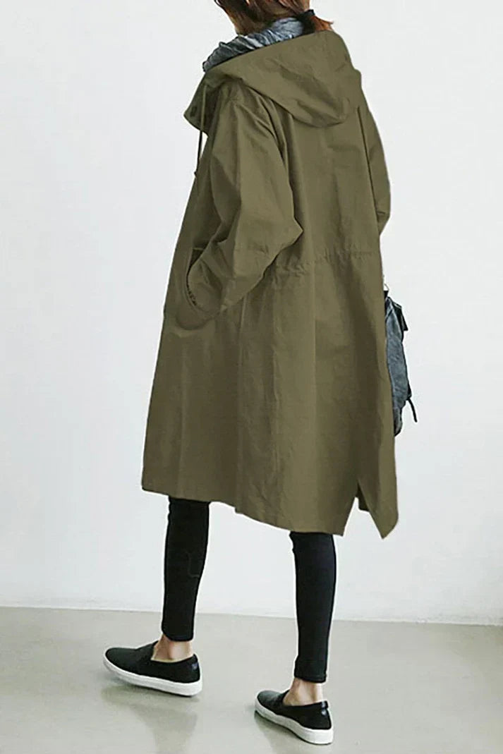 Women’s Long Hooded Button Coat – Lightweight Casual Oversized Jacket