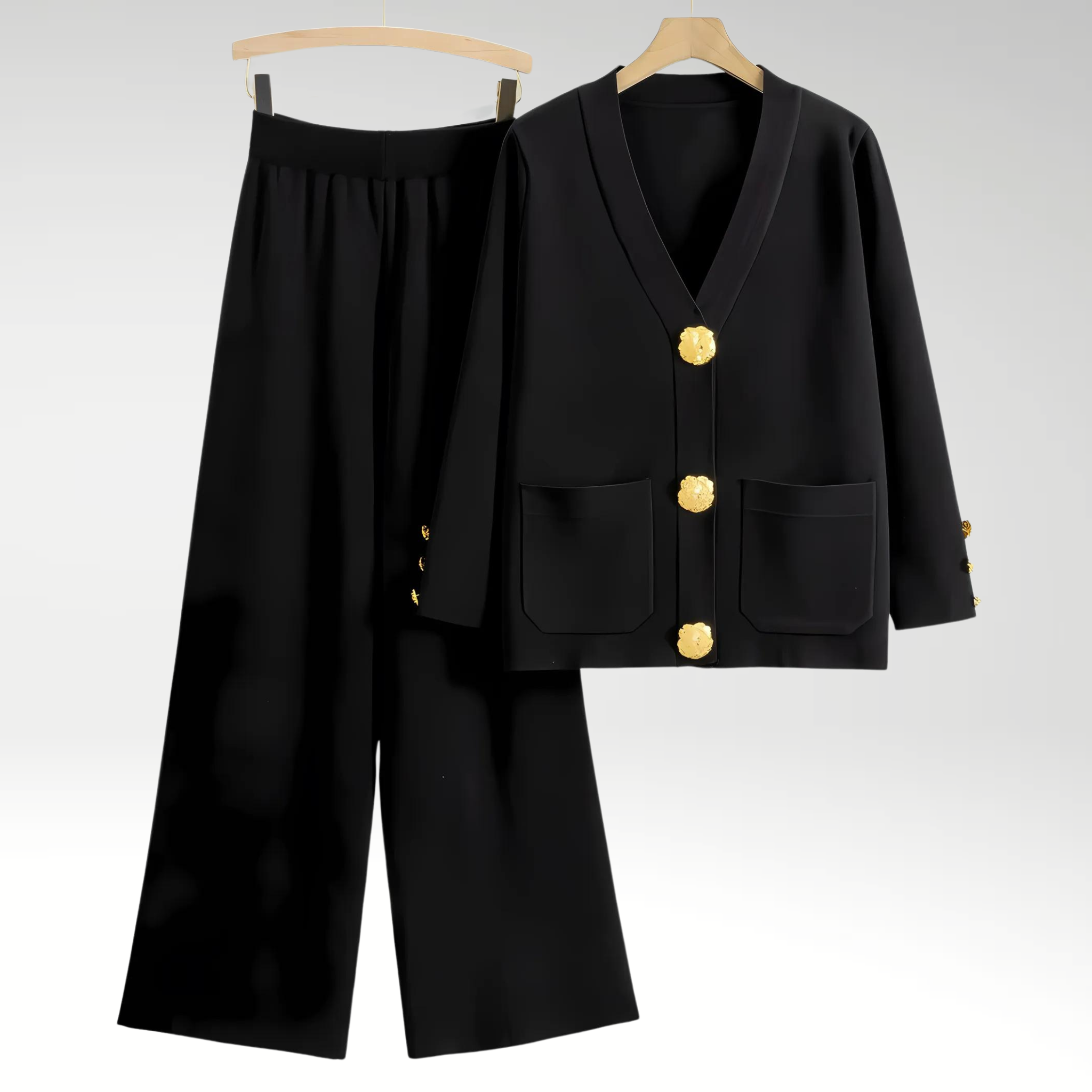 Button Front Knit Lounge Set with Relaxed Pants