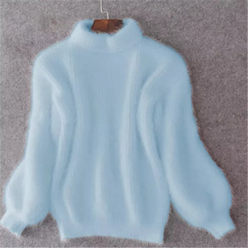 Soft Fluffy Mock-Neck Cozy Knit Sweater