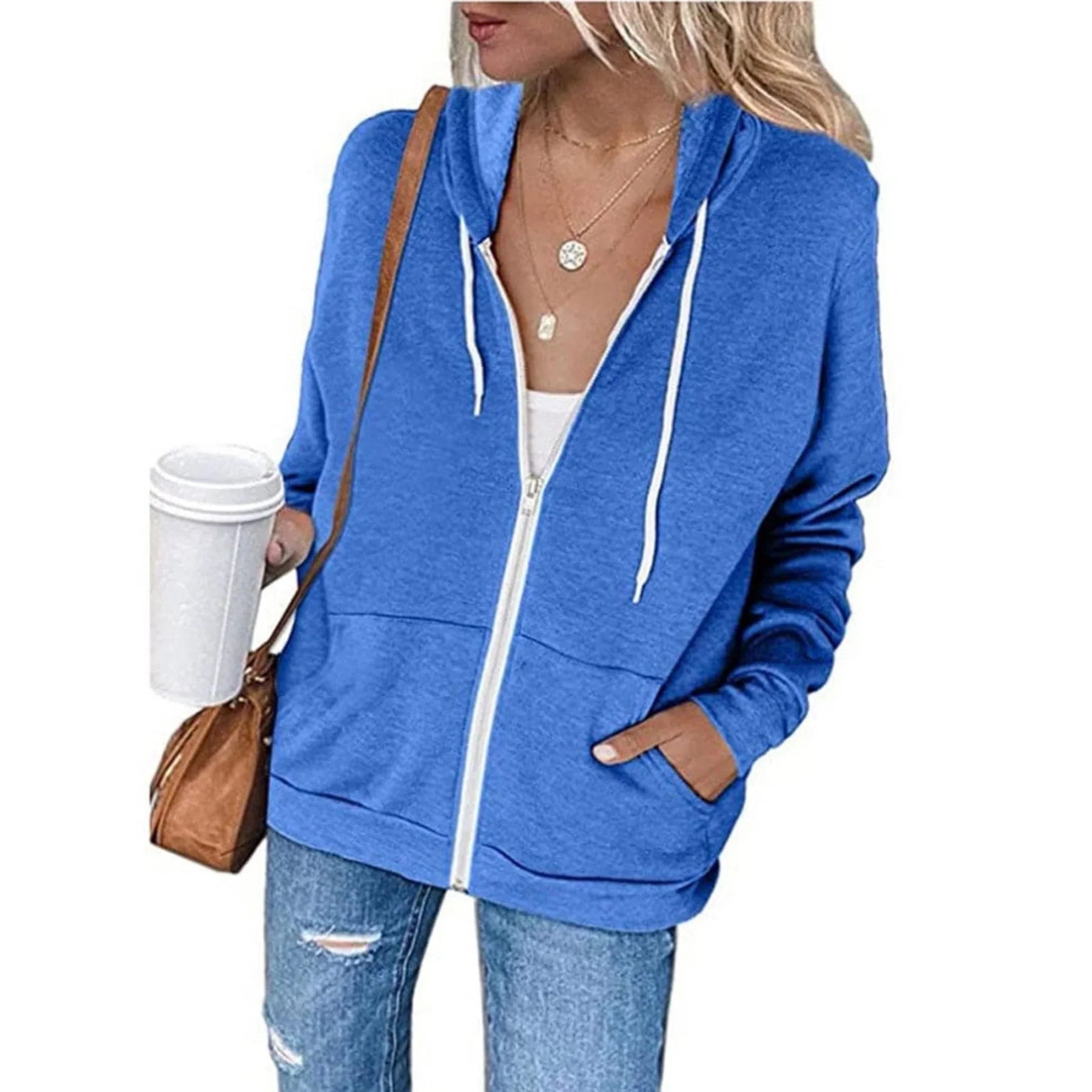 Casual Zip-Up Hooded Sweatshirt with Pockets | Ella-Boutique