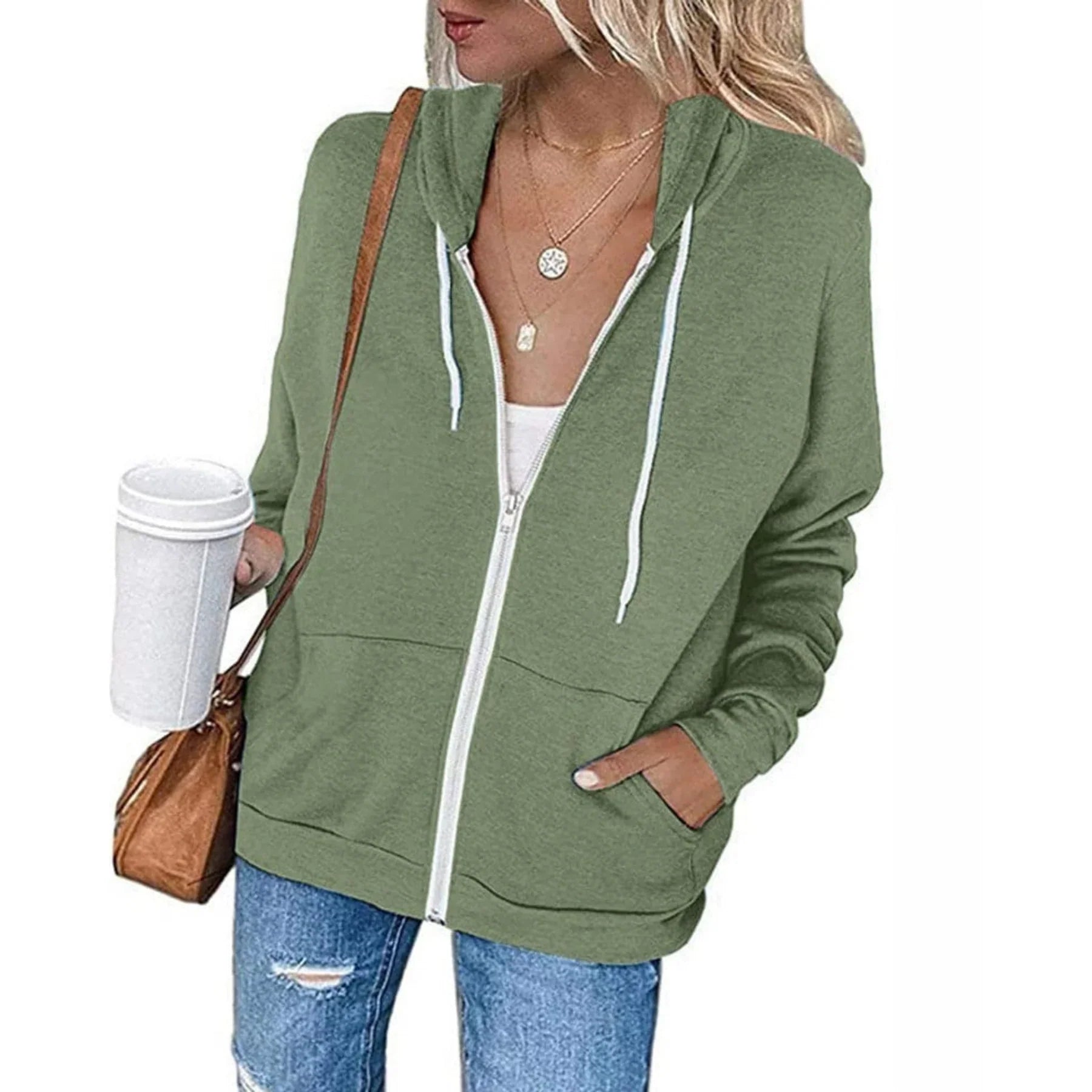 Casual Zip-Up Hooded Sweatshirt with Pockets | Ella-Boutique