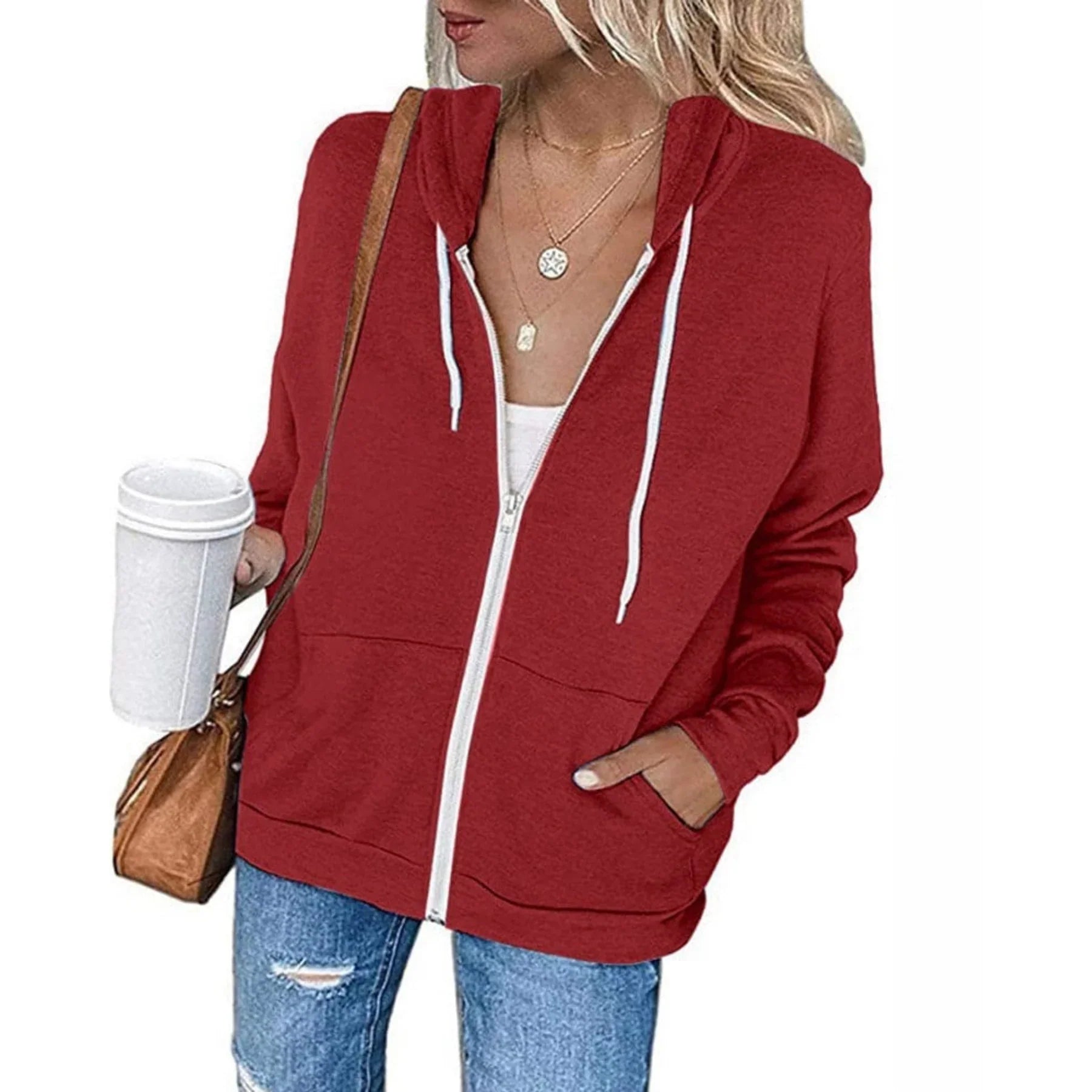 Casual Zip-Up Hooded Sweatshirt with Pockets | Ella-Boutique
