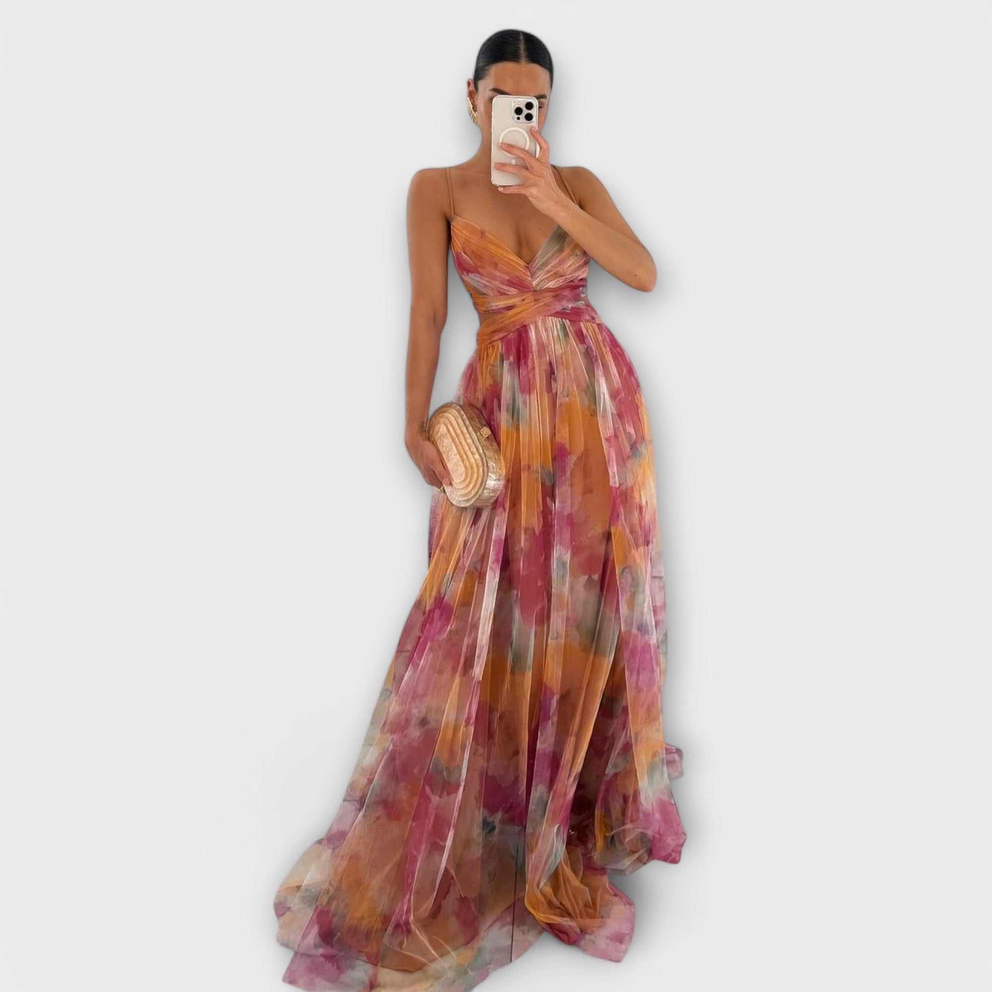 Elegant Floral Ombre Maxi Dress with Flowing Silhouette