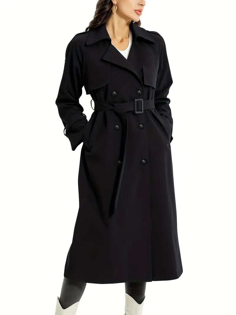 Women’s Long Double-Breasted Belted Trench Coat