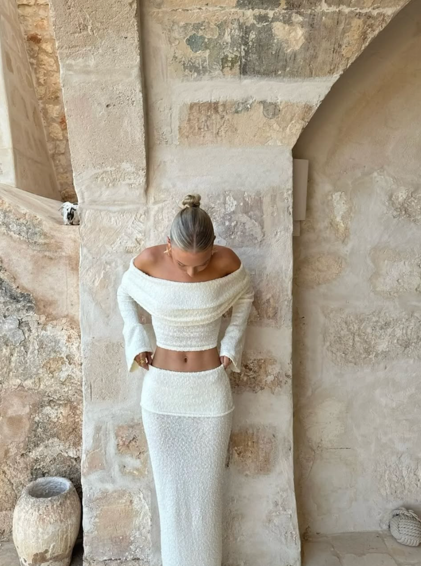 Off-Shoulder Knit Two-Piece Maxi Set