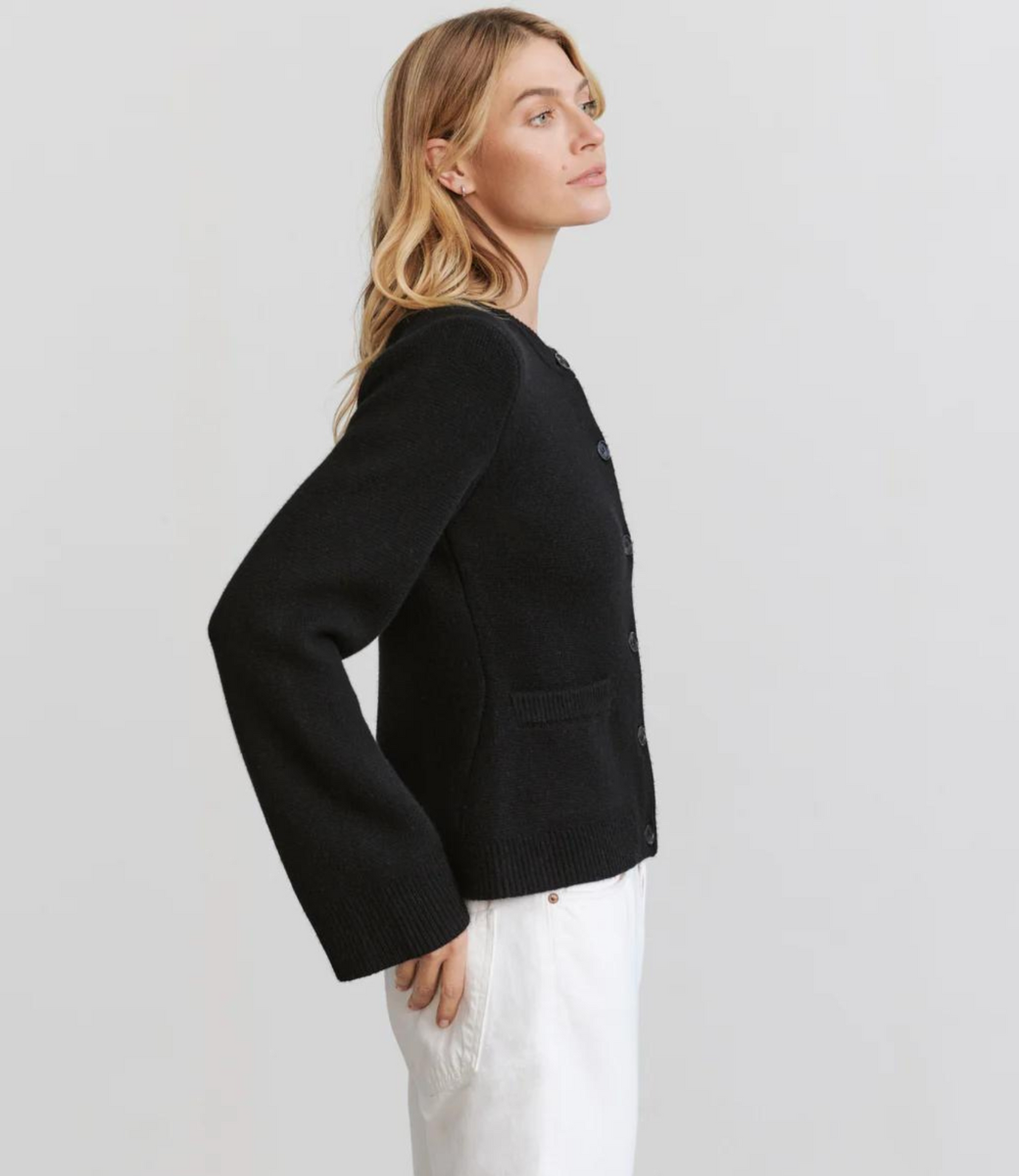 Elegant Flare-Sleeve Button-Front Knit Cardigan
