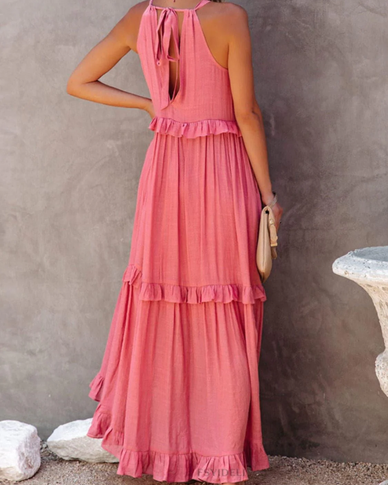 Tiered Ruffle Sleeveless Boho Maxi Dress