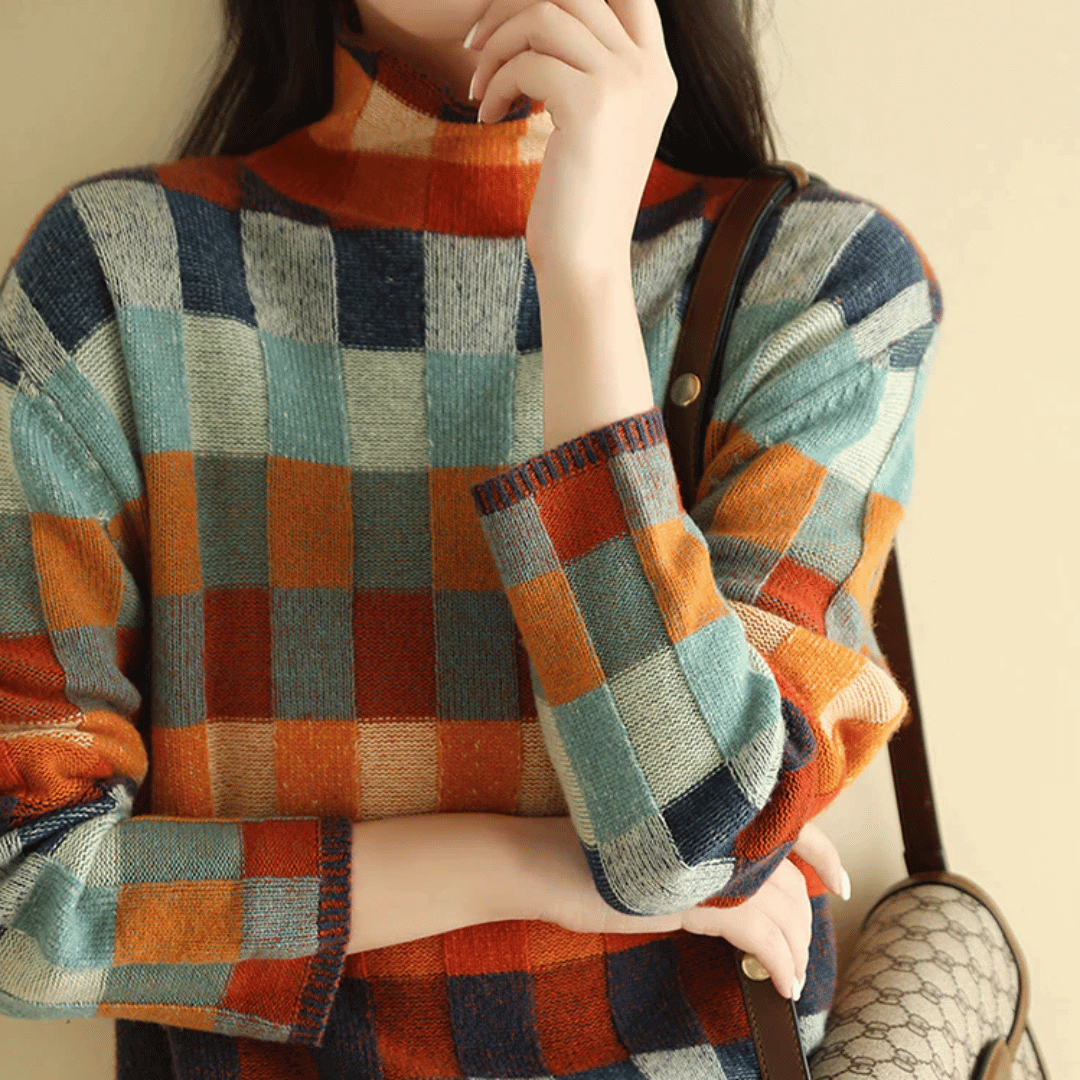 Colorblock Turtleneck Soft Knit Sweater for Women