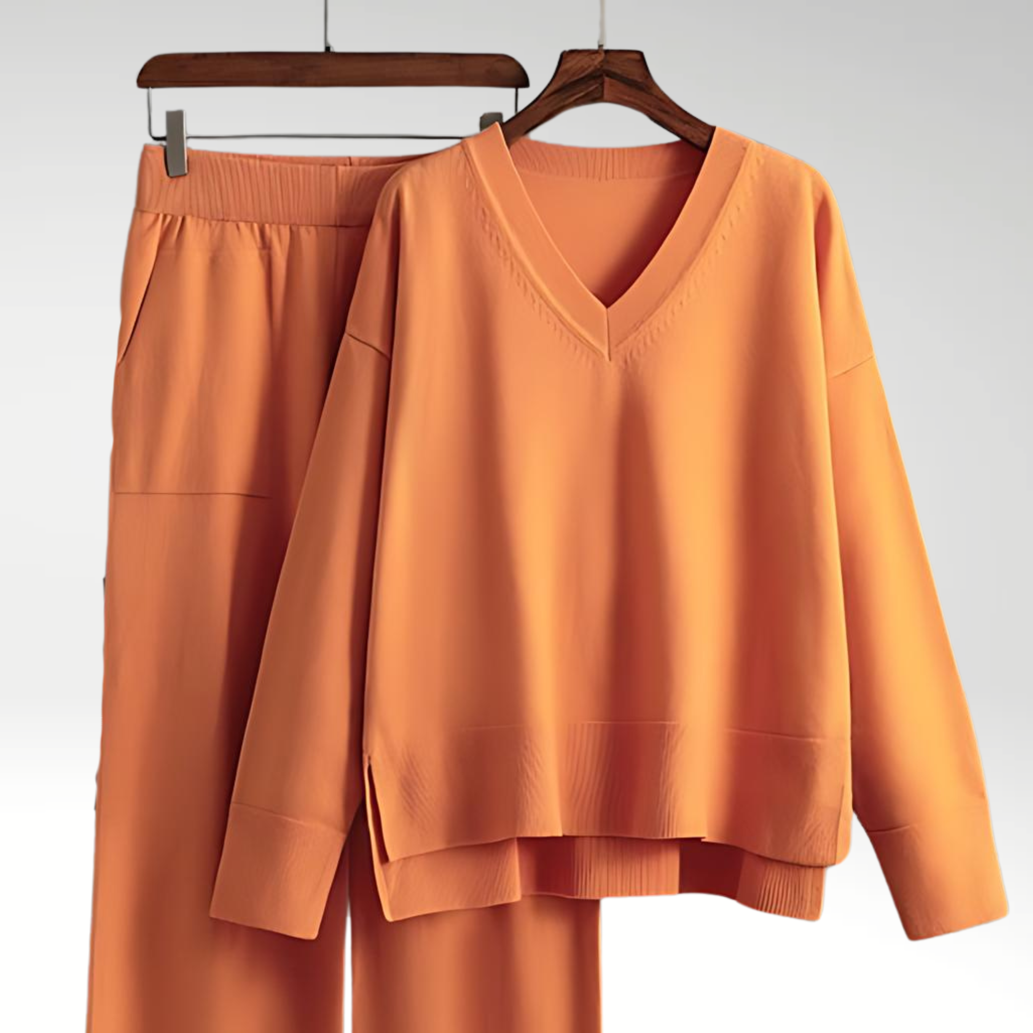 Relaxed V Neck Lounge Set with Wide Leg Pants