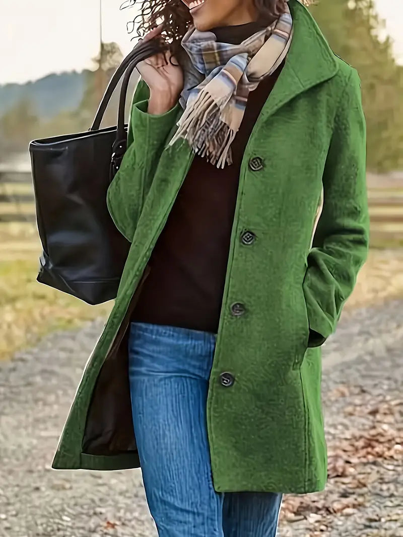 Women’s Wool Blend Long Peacoat with Classic Button Front