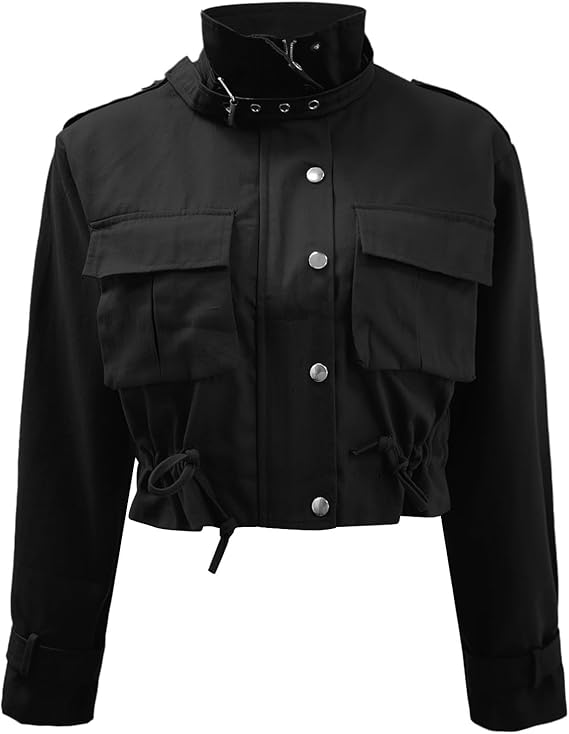 Cropped Utility Jacket for Women with Pockets