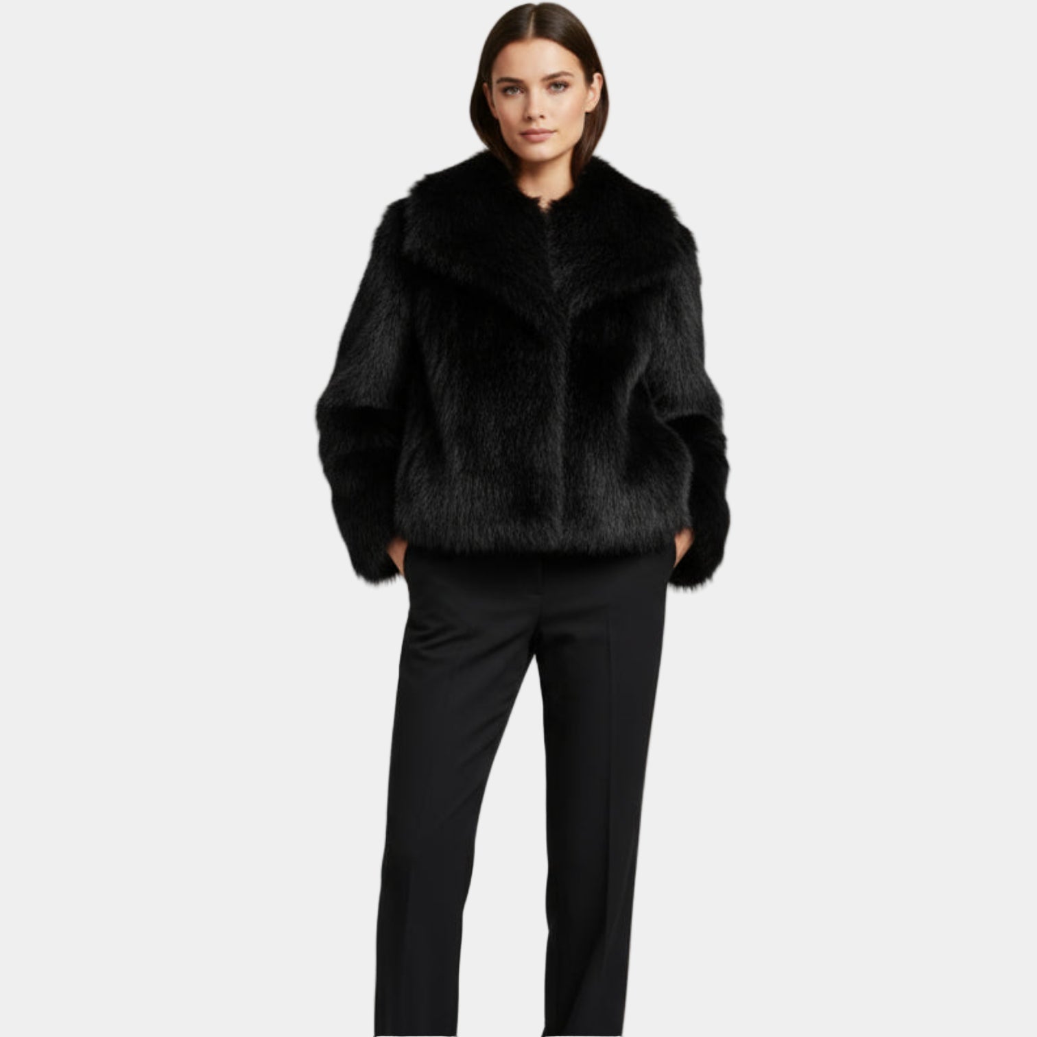 Women’s Luxury Faux Fur Jacket with Wide Collar