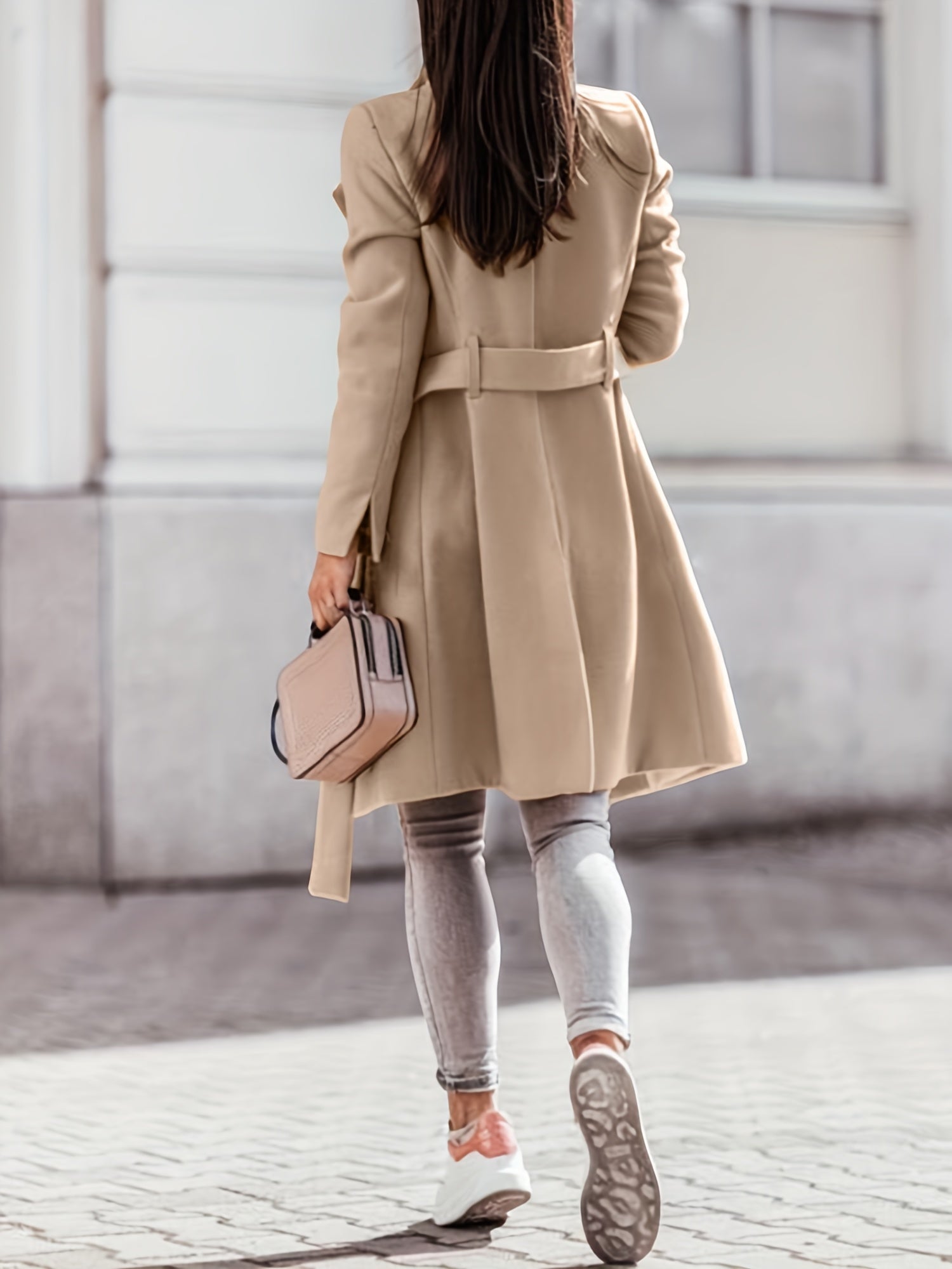 Double-Breasted Long Wool Blend Trench Coat