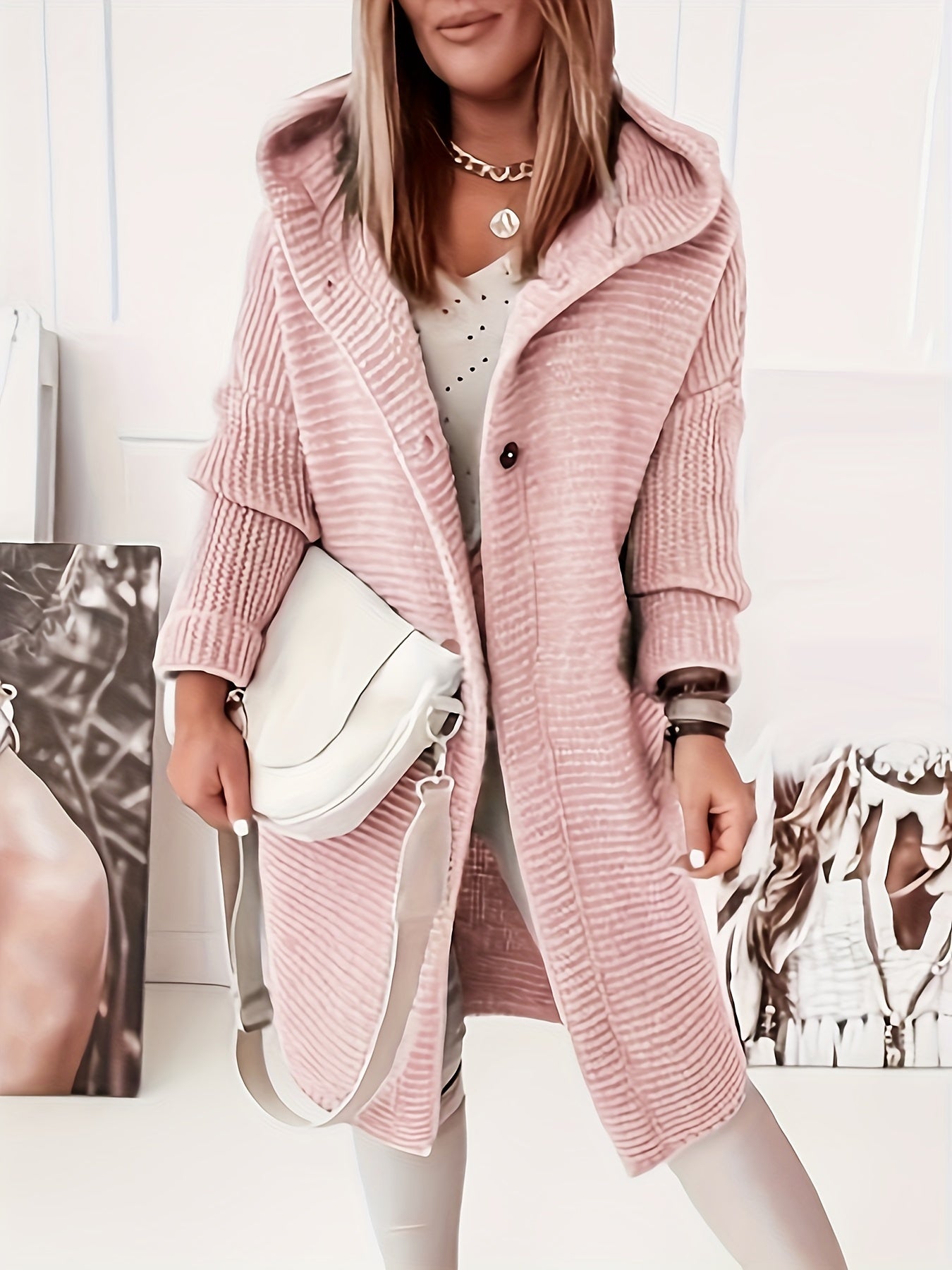 Women’s Cozy Hooded Button-Front Knit Cardigan