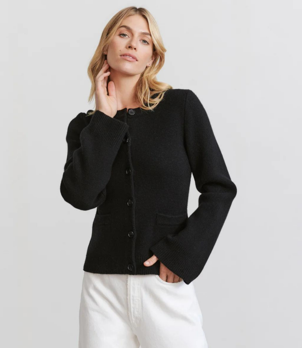 Elegant Flare-Sleeve Button-Front Knit Cardigan
