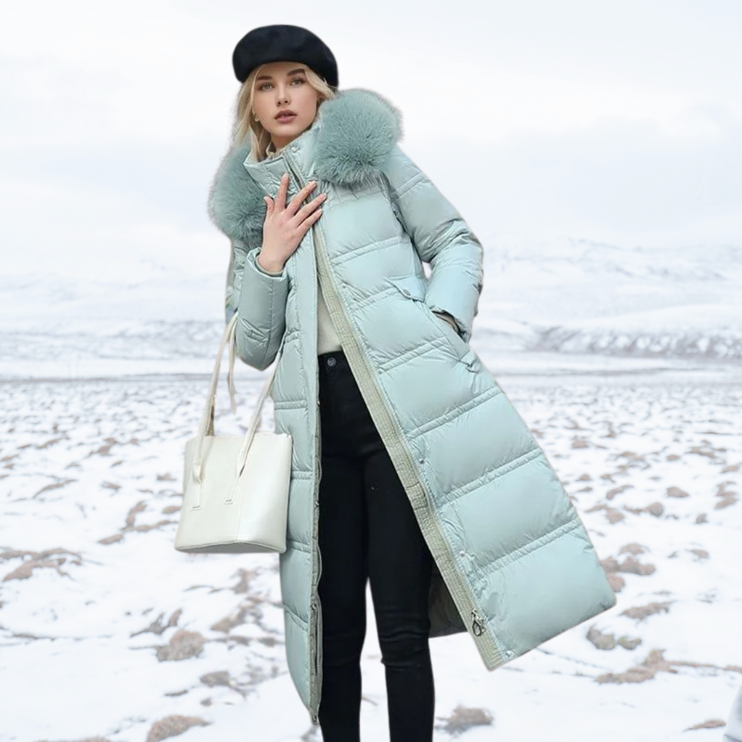 Women’s Luxury Long Puffer Coat with Faux Fur Collar