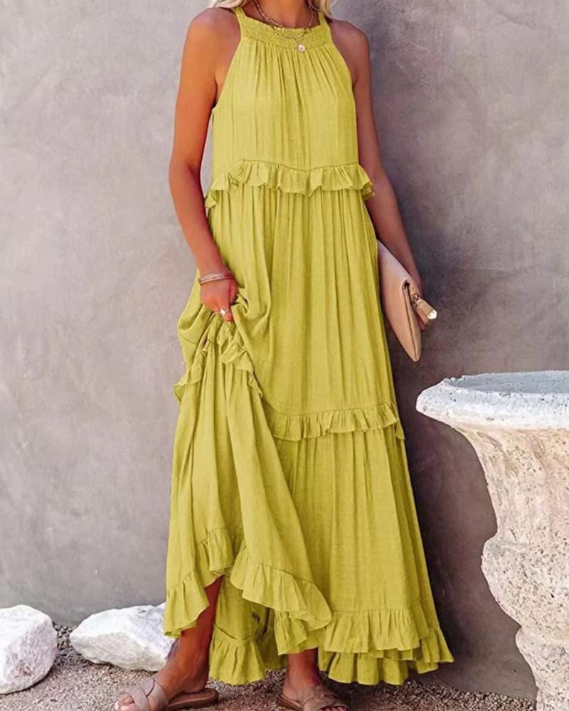 Tiered Ruffle Sleeveless Boho Maxi Dress